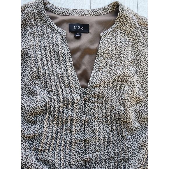 MSK Taupe and Cream Long Sleeve Belted Ditsy Print Midi Dress Size  12 - Picture 6 of 13